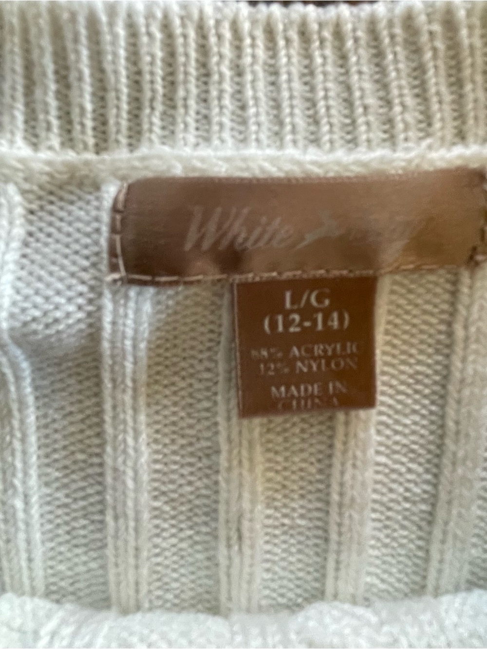 White Ribbed / Cable Crewneck Sweater Size Large - Picture 5 of 5